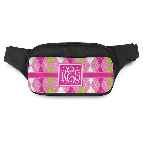 Custom Pink & Green Argyle Fanny Pack - Modern Style (Personalized)