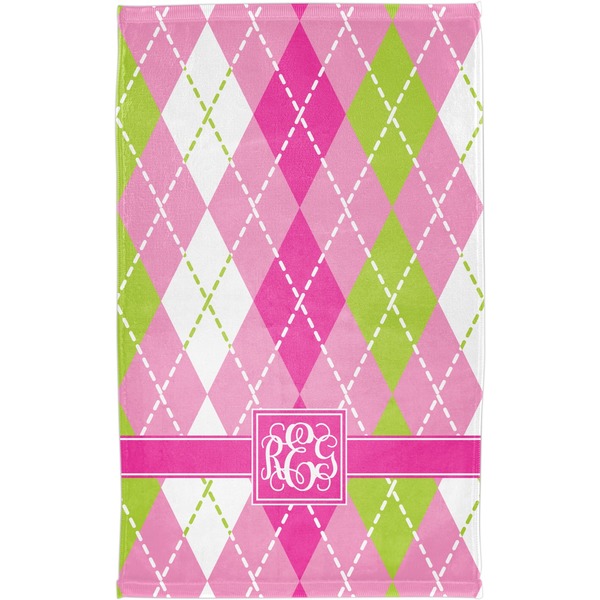 Pink & Green Argyle Finger Tip Towel - Full View