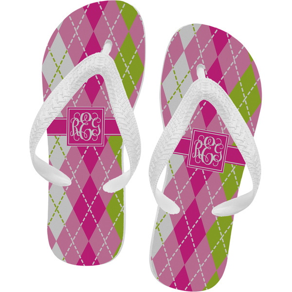 Custom Pink & Green Argyle Flip Flops (Personalized)