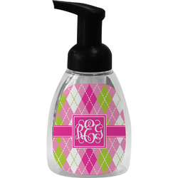 Pink & Green Argyle Foam Soap Bottle - Black (Personalized)