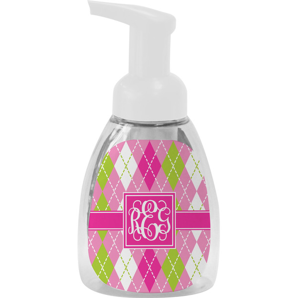 Custom Pink & Green Argyle Foam Soap Bottle - White (Personalized)