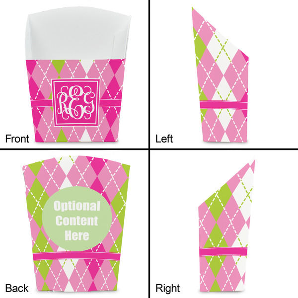 Pink & Green Argyle French Fry Favor Box - Front & Back View