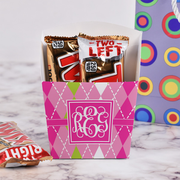 Pink & Green Argyle French Fry Favor Box - w/ Treats View
