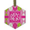 Pink & Green Argyle Frosted Glass Ornament - Hexagon
