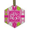 Pink & Green Argyle Flat Glass Ornament - Hexagon w/ Monogram