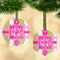 Pink & Green Argyle Frosted Glass Ornament - MAIN PARENT