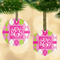 Pink & Green Argyle Flat Glass Ornament w/ Monogram