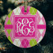 Pink & Green Argyle Frosted Glass Ornament - Round (Lifestyle)