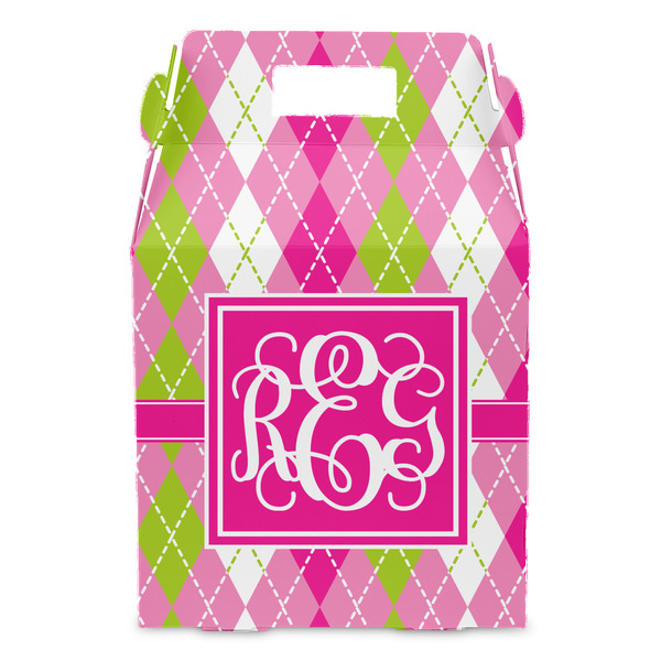 Pink & Green Argyle Gable Favor Box - Front