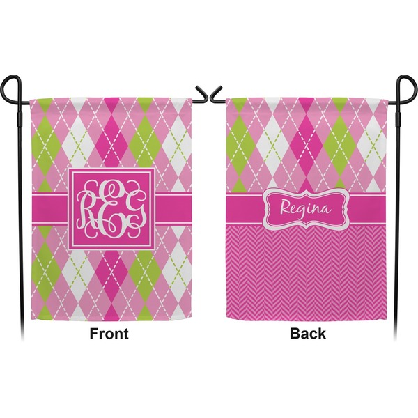 Pink & Green Argyle Garden Flag - Double Sided Front and Back