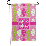 Pink & Green Argyle Small Garden Flag - Single Sided w/ Monograms