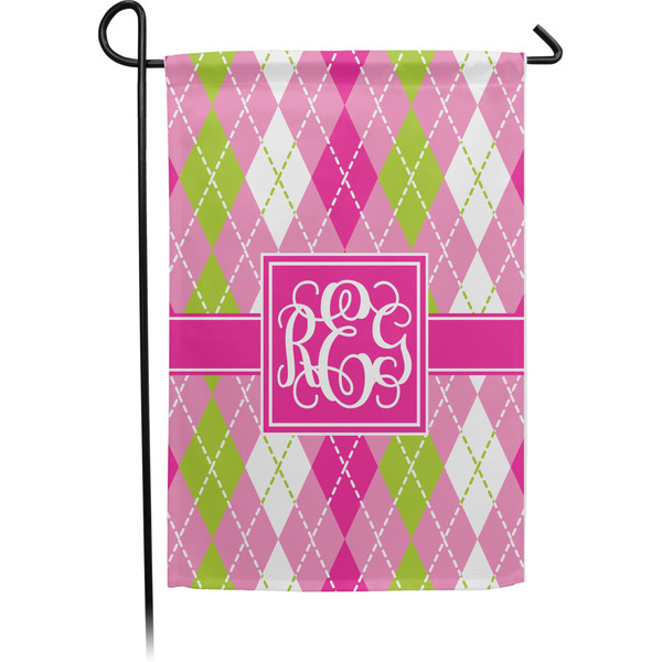 Custom Pink & Green Argyle Garden Flag (Personalized)