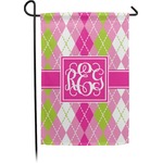 Pink & Green Argyle Small Garden Flag - Double Sided w/ Monograms