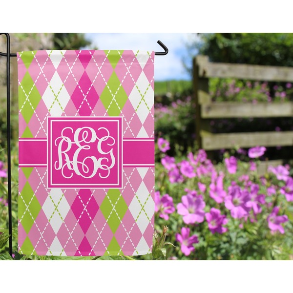 Pink & Green Argyle Garden Flag - Outside In Flowers