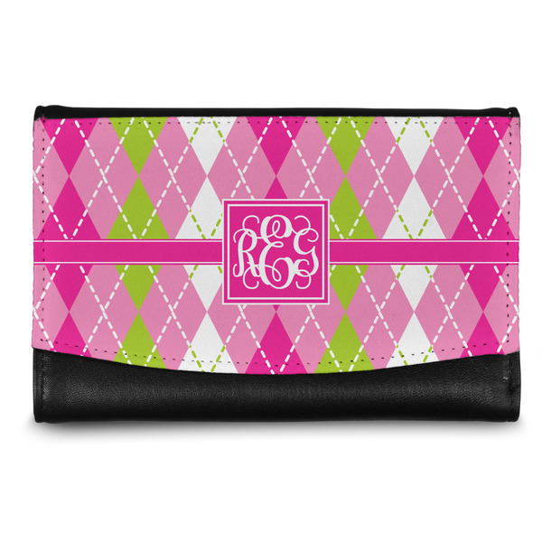 Custom Pink & Green Argyle Genuine Leather Women's Wallet - Small (Personalized)