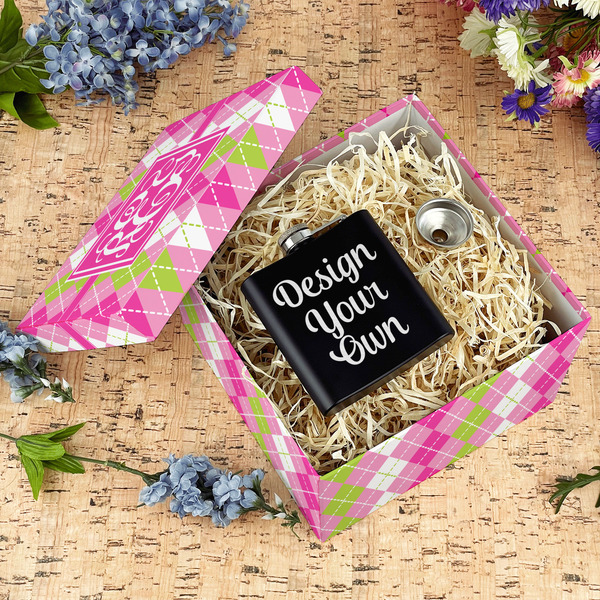 Pink & Green Argyle Gift Boxes with Lid - Canvas Wrapped - Large - In Context