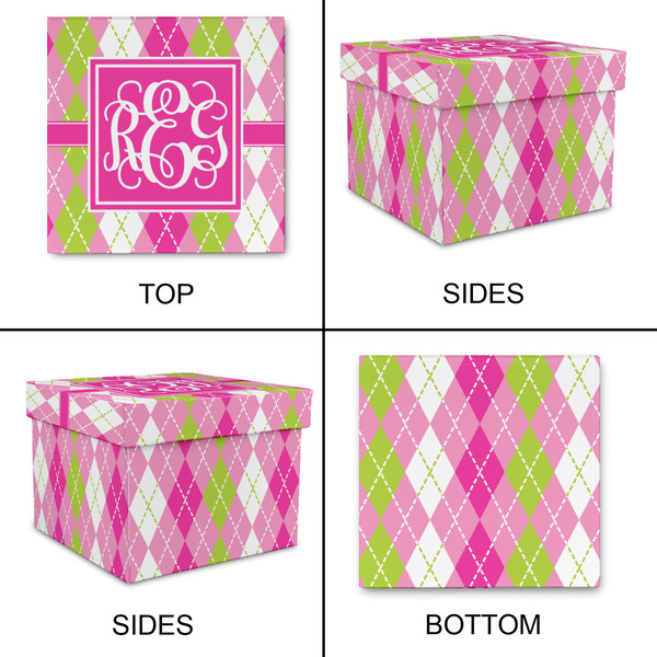 Pink & Green Argyle Gift Boxes with Lid - Canvas Wrapped - Small - Approval