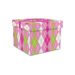 Pink & Green Argyle Gift Box with Lid - Canvas Wrapped - Small (Personalized)