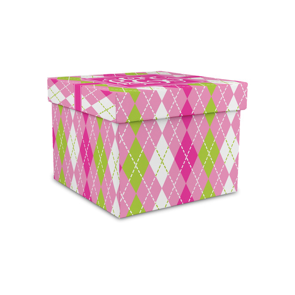 Custom Pink & Green Argyle Gift Box with Lid - Canvas Wrapped - Small (Personalized)