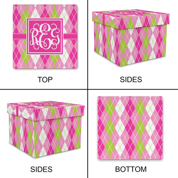 Pink & Green Argyle Gift Boxes with Lid - Canvas Wrapped - X-Large - Approval