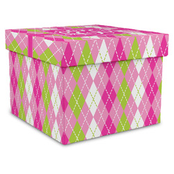 Pink & Green Argyle Gift Box with Lid - Canvas Wrapped - X-Large (Personalized)