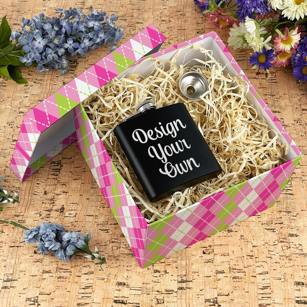 Pink & Green Argyle Gift Boxes with Lid - Canvas Wrapped - X-Large - In Context