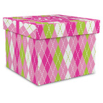 Pink & Green Argyle Gift Box with Lid - Canvas Wrapped - XX-Large (Personalized)