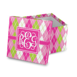 Pink & Green Argyle Gift Box with Lid - Canvas Wrapped (Personalized)