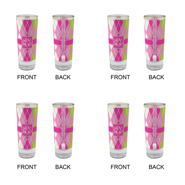 Pink & Green Argyle Glass Shot Glass - 2 oz - Set of 4 - APPROVAL