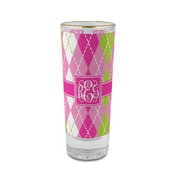Pink & Green Argyle 2 oz Shot Glass - Glass with Gold Rim (Personalized)