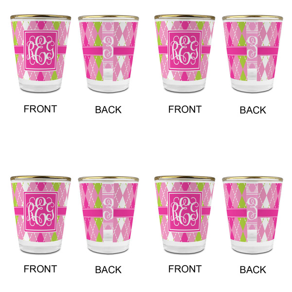 Pink & Green Argyle Glass Shot Glass - with gold rim - Set of 4 - APPROVAL