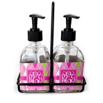 Pink & Green Argyle Glass Soap & Lotion Bottle Set (Personalized)