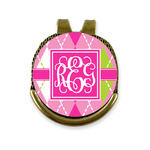 Pink & Green Argyle Golf Ball Marker - Hat Clip - Gold