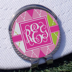 Pink & Green Argyle Golf Ball Marker - Hat Clip