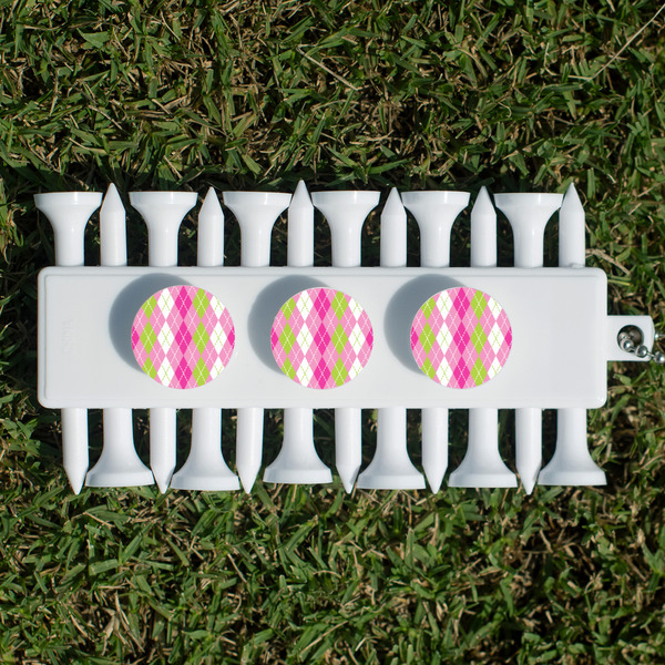 Pink & Green Argyle Golf Tees & Ball Markers Set - Back