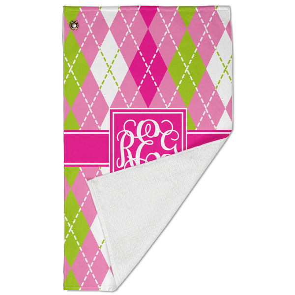 Pink & Green Argyle Golf Towel - Folded (Large)