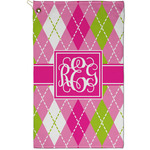 Pink & Green Argyle Golf Towel - Poly-Cotton Blend - Small w/ Monograms