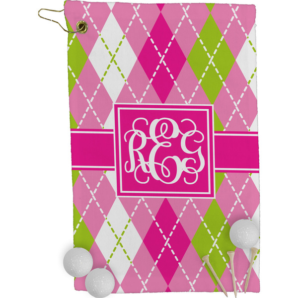 Pink & Green Argyle Golf Towel (Personalized)