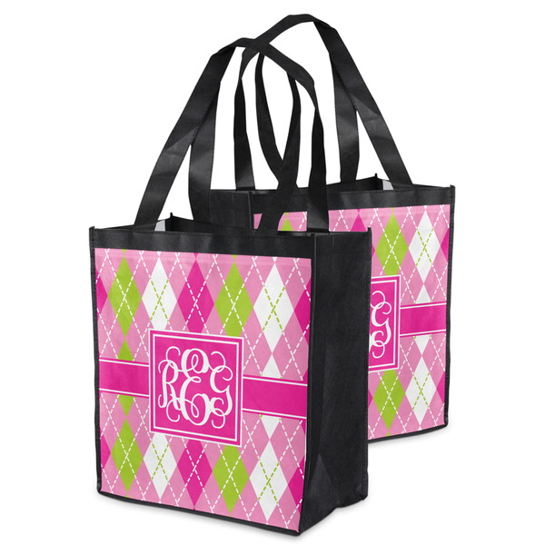 Pink & Green Argyle Grocery Bag - MAIN