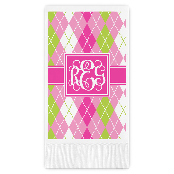 Custom Pink & Green Argyle Guest Towels - Full Color (Personalized)