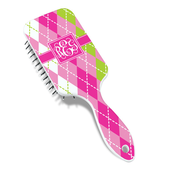 Pink & Green Argyle Hair Brush - Angle View