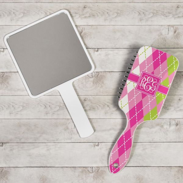 Pink & Green Argyle Hair Brush - In Context