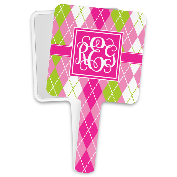Custom Pink & Green Argyle Hand Mirror (Personalized)
