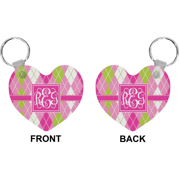 Pink & Green Argyle Heart Keychain (Front + Back)