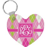 Pink & Green Argyle Heart Plastic Keychain w/ Monogram
