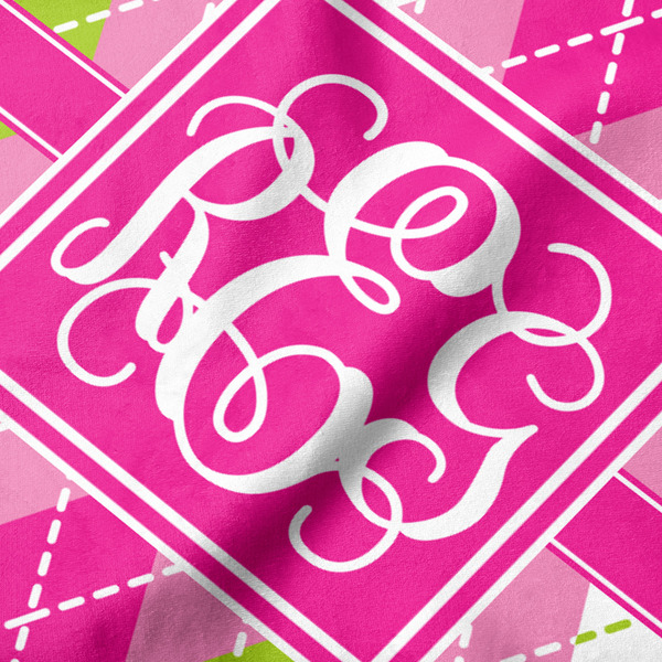 Pink & Green Argyle Hooded Baby Towel- Detail Close Up