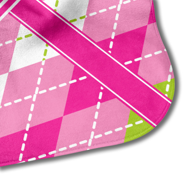 Pink & Green Argyle Hooded Baby Towel- Detail Corner