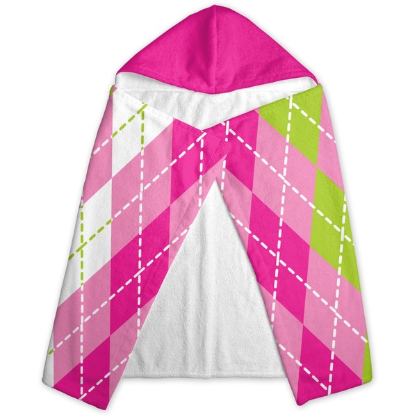 Pink & Green Argyle Hooded Towel - Folded