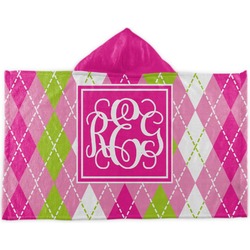 Pink & Green Argyle Kids Hooded Towel (Personalized)
