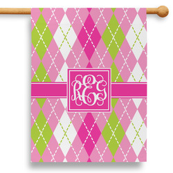 Pink & Green Argyle 28" House Flag - Single Sided (Personalized)